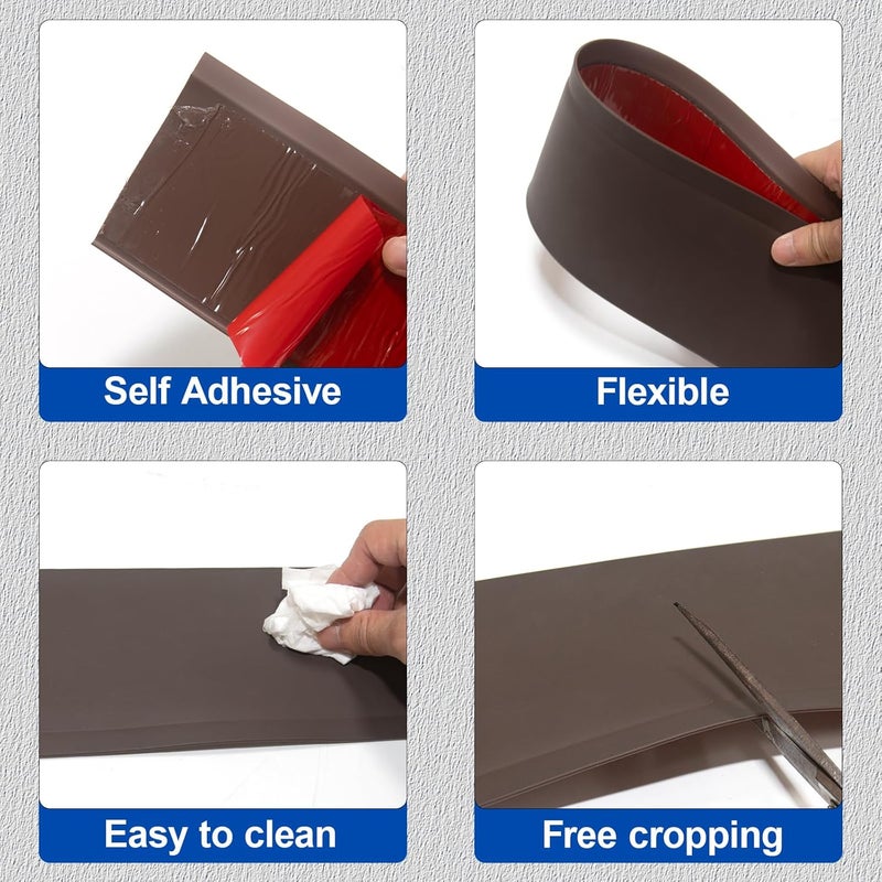 COUKIU Flexible Baseboard Molding Trim, 4 Inch x 20 Feet Self-Adhesive Vinyl Wall Base Cove Base, Peel and Stick Rubber Wall Base Moulding Trim(S100, Brown) - Image 5